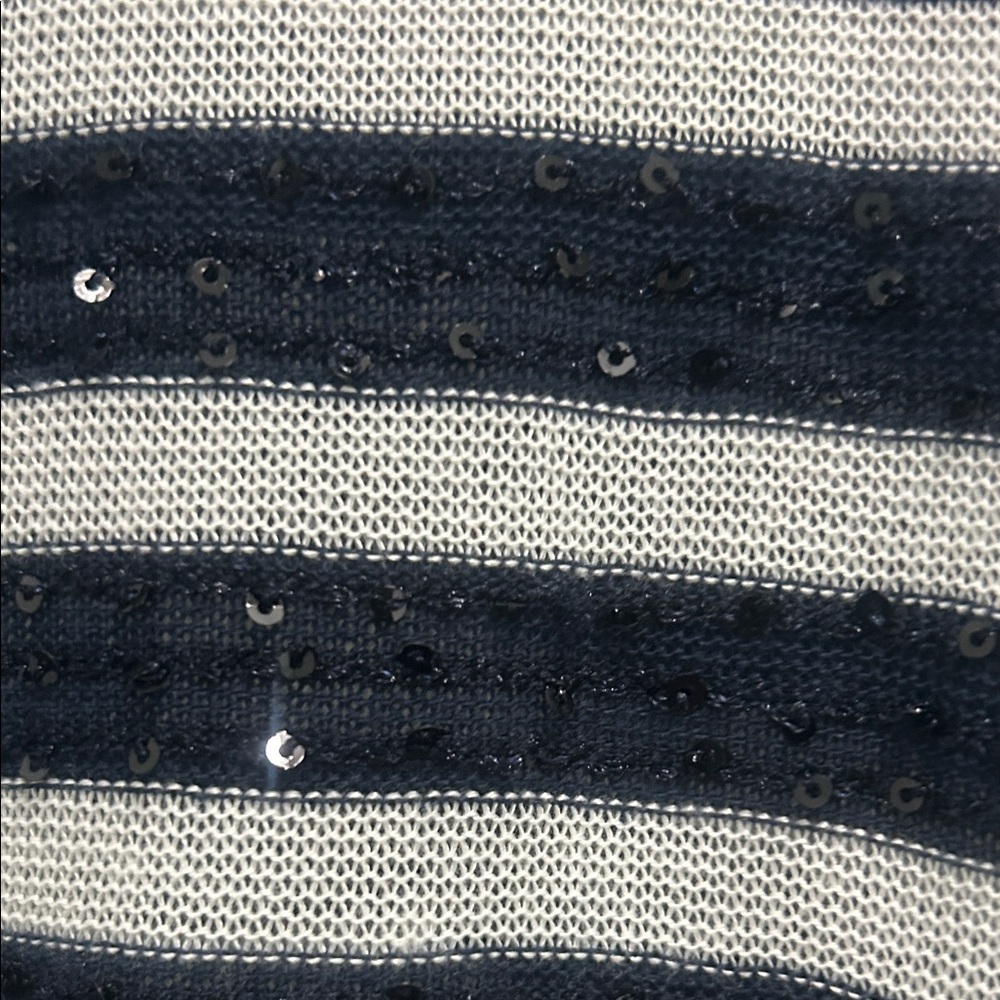 Black and White Striped Long adjustable Sleeve Top with sequin beading - Picture 5 of 6
